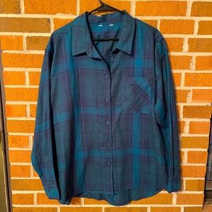 Unisex Blue Button Down Fleece Plaid Shirt (XXL)
